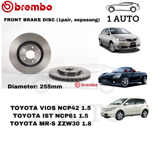 GENUINE BREMBO FRONT BRAKE DISC ROTOR TOYOTA VIOS NCP42 IST NCP61 MRS ZZW30