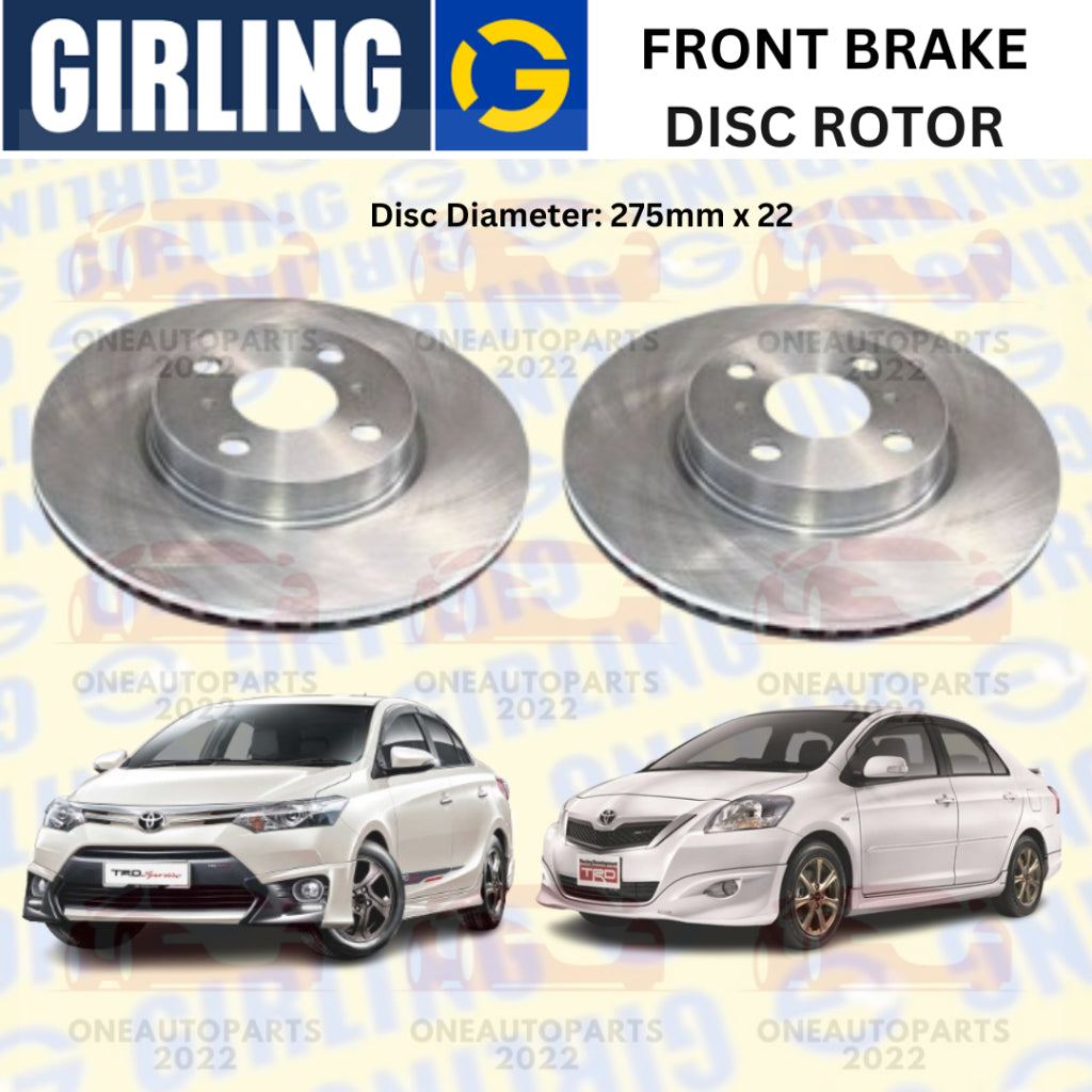 GIRLING FRONT BRAKE DISC ROTOR TOYOTA VIOS YARIS NCP91 NCP93 1.5 G/S/TRD NCP150 NSP151 1.5 G/TRD