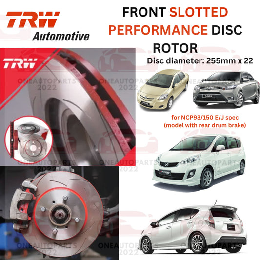 TRW XPS FRONT SLOTTED PERFORMANCE DISC ROTOR TOYOTA VIOS NCP93 NCP150 E/J SPEC PRIUS C NHP10 1.5 HYBRID ALZA 2013--2019