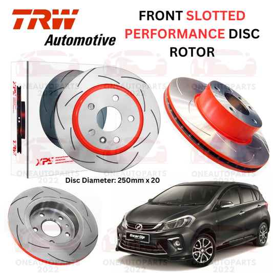 TRW XPS FRONT SLOTTED PERFORMANCE DISC ROTOR PERODUA MYVI 3rd Gen 1.3 1.5 (2018-on) MG3 (1 pair, sepasang)