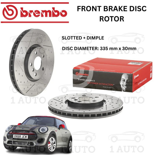 GENUINE BREMBO FRONT DEPAN SLOTTED DIMPLE BRAKE DISC ROTOR 335mm MINI COOPER F55 F56 JCW F54 F60 COUNTRYMAN ALL4